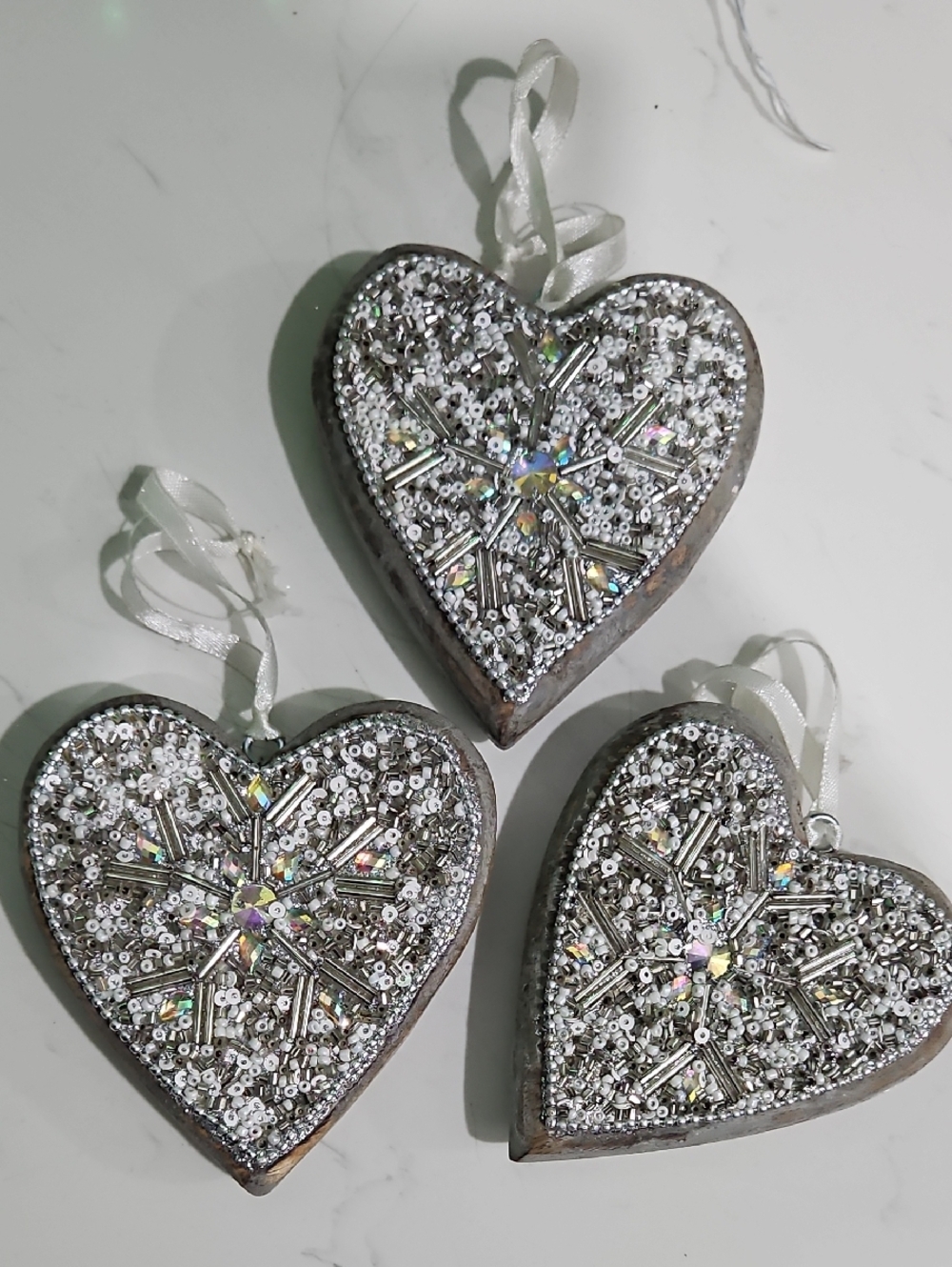 Silver Sequin Heart Hanging Ornament - Brand: